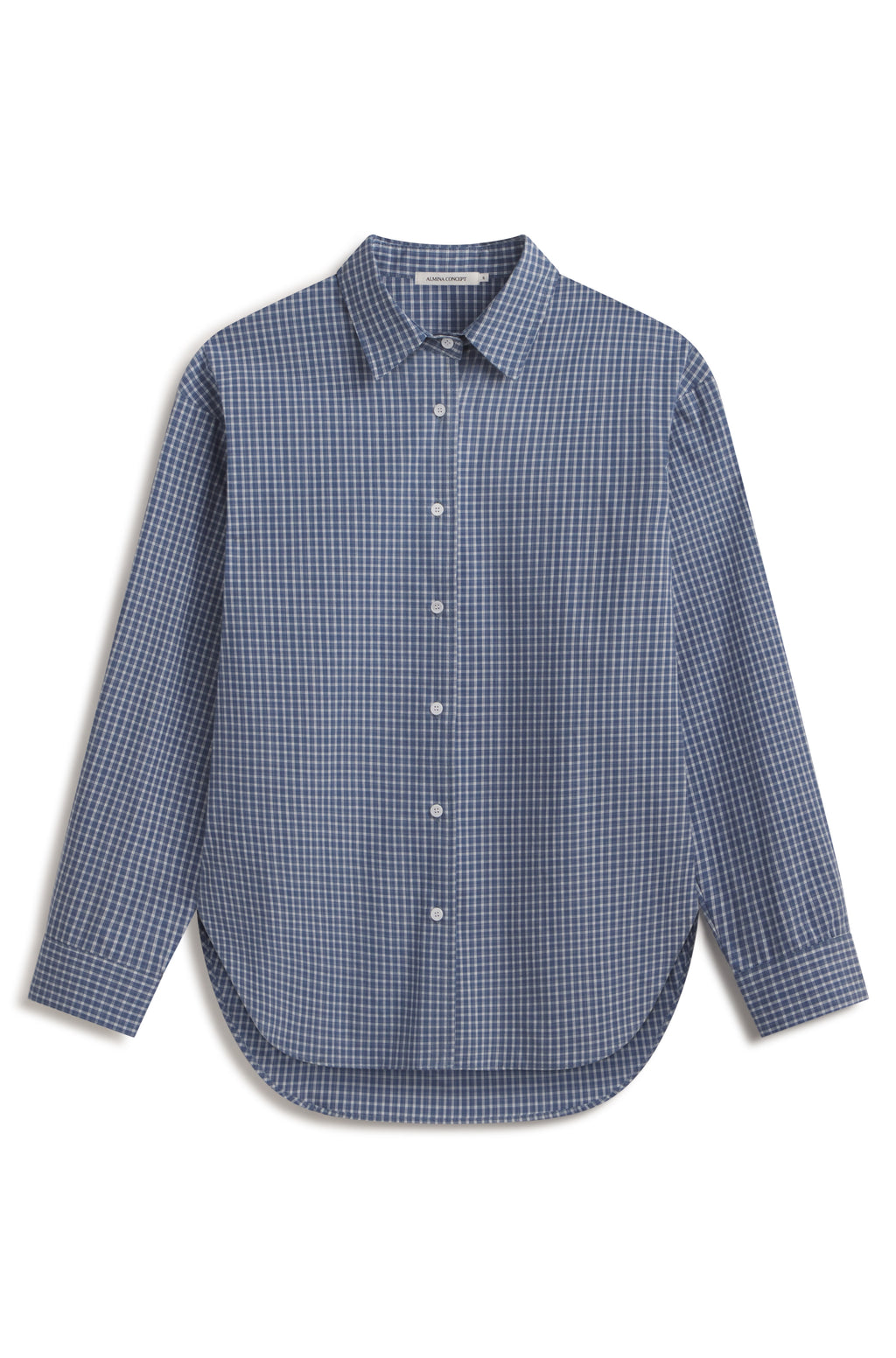 Oversized checkered blue shirt on a white background