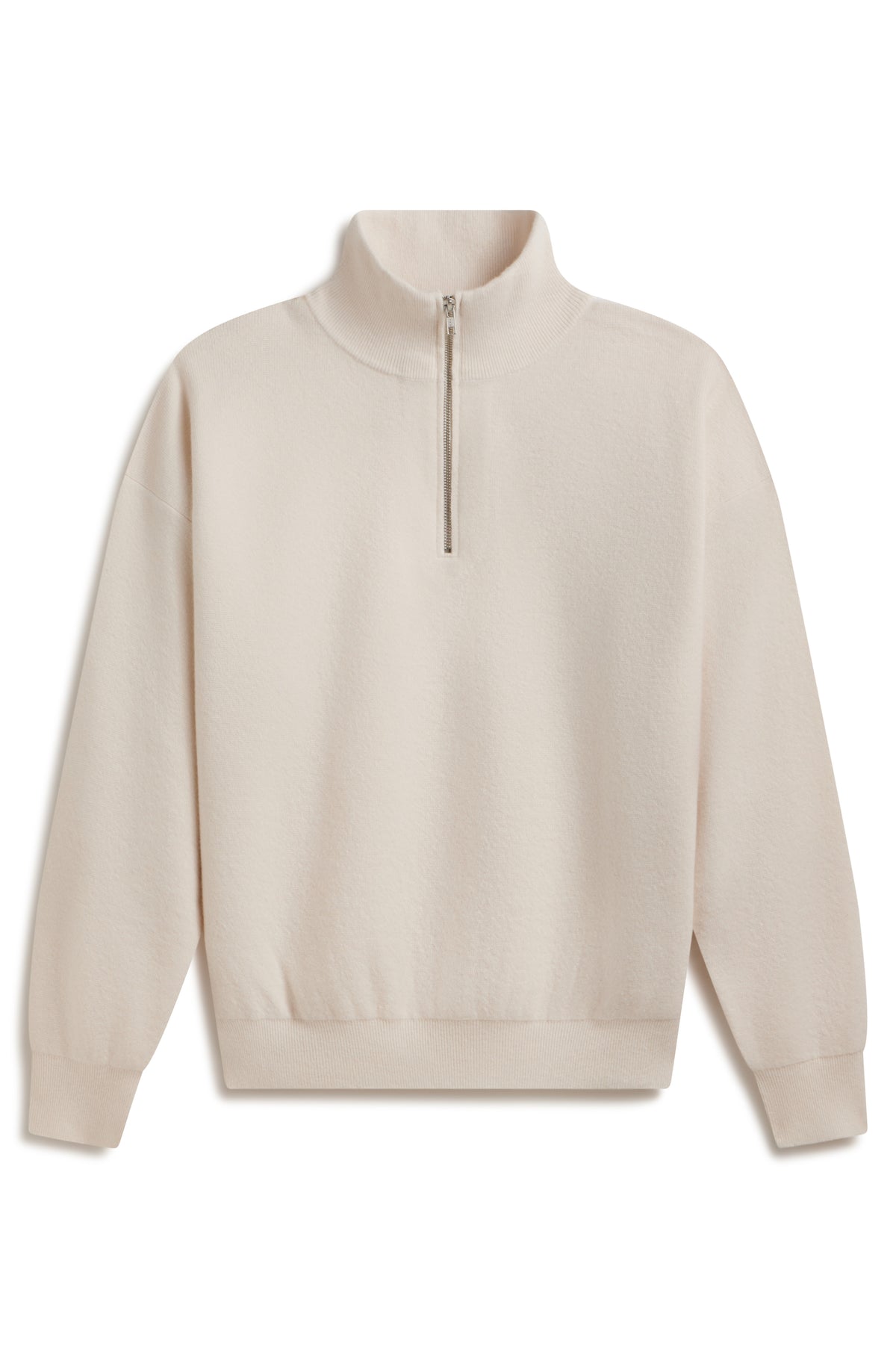 A light beige quarter-zip sweatshirt with a mock neck collar, shown flat against a plain white background.