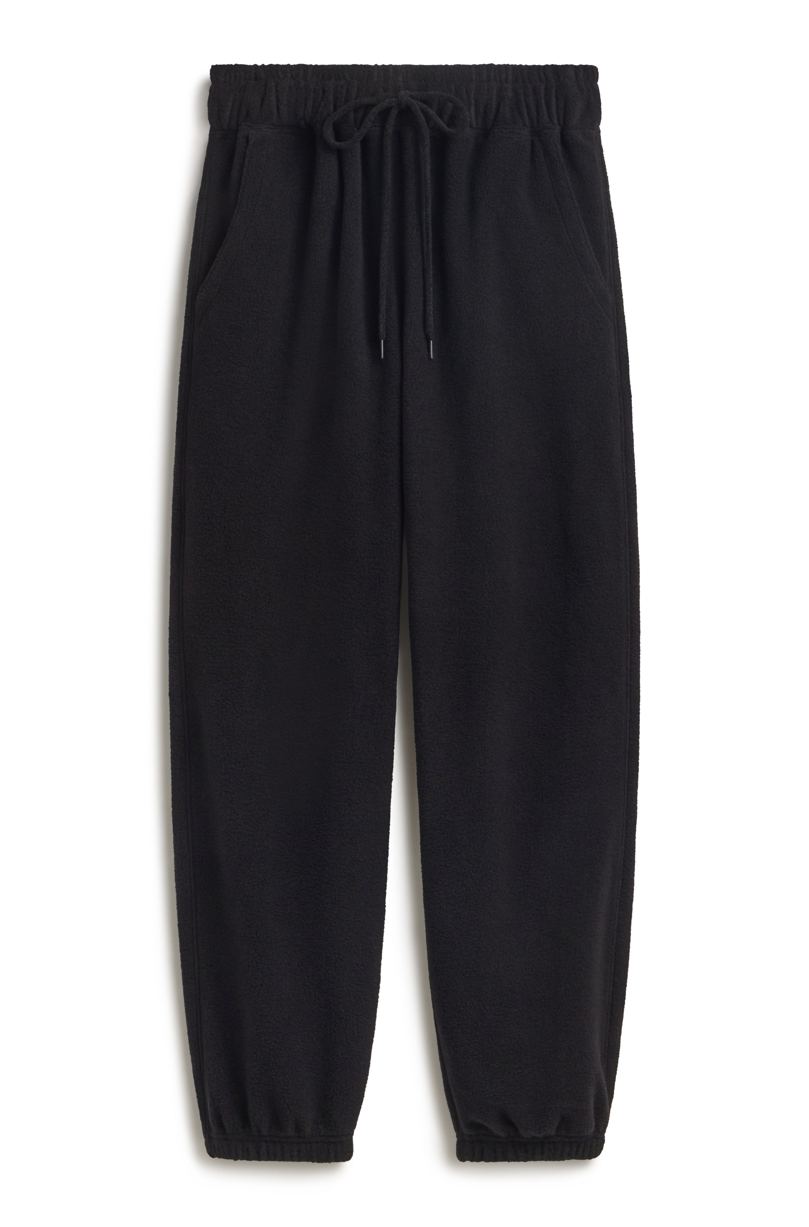 Black flannel sweatpants against a white background