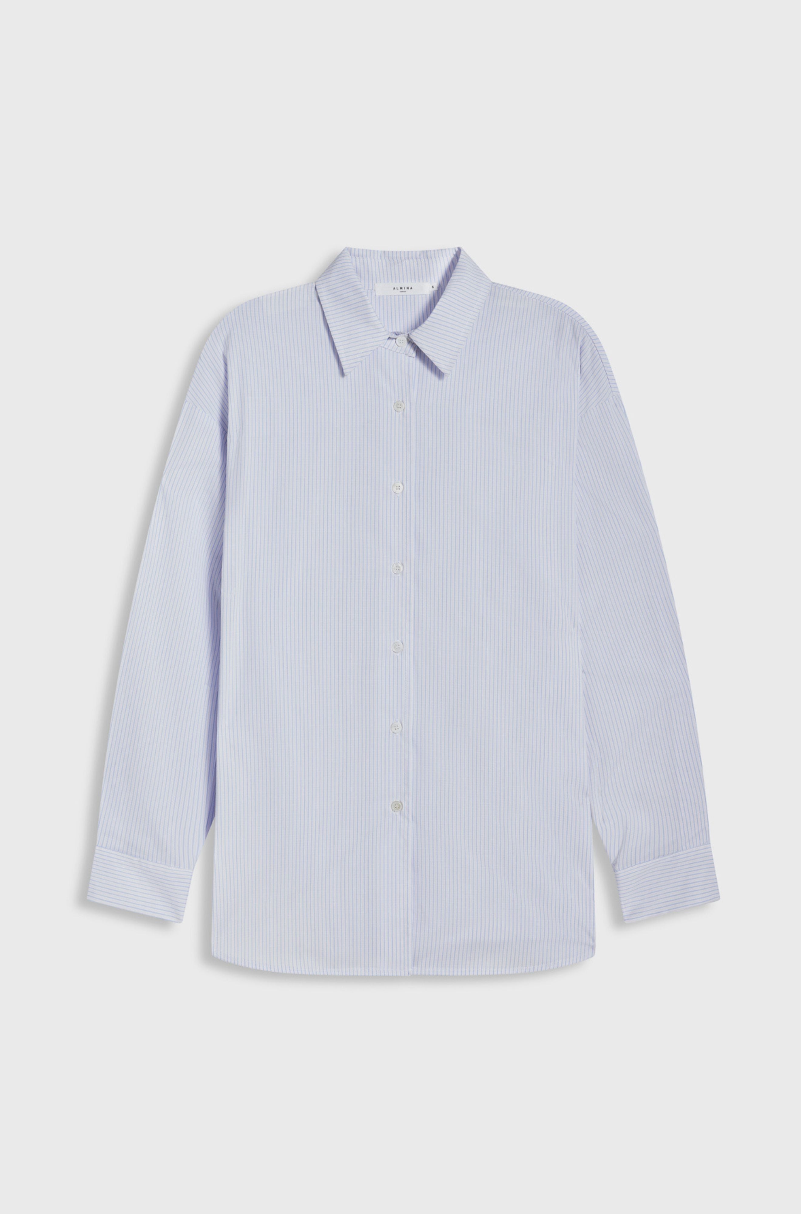 Light blue and white stripe shirt on a white background