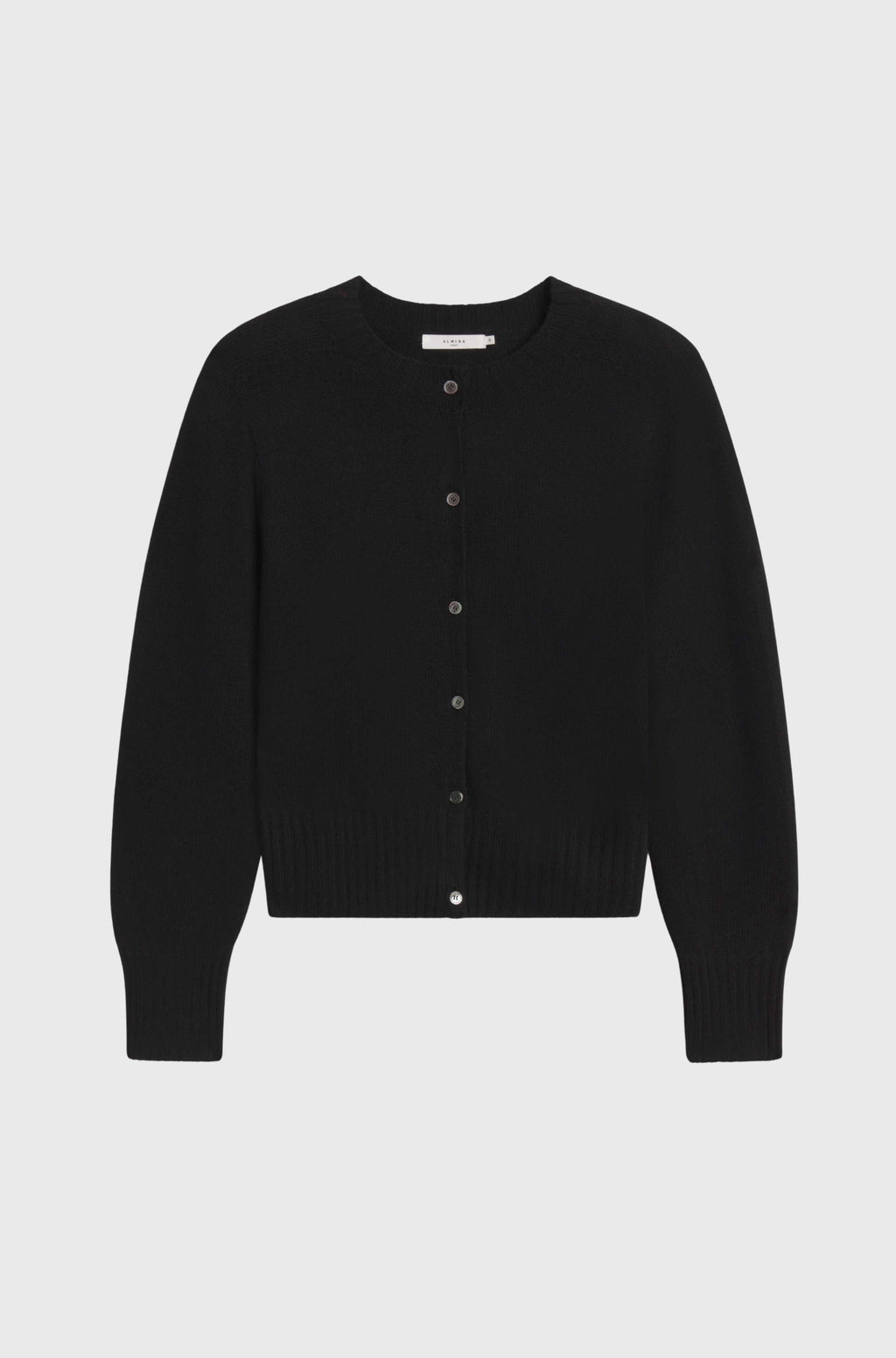Black button-up cardigan on a light gray background