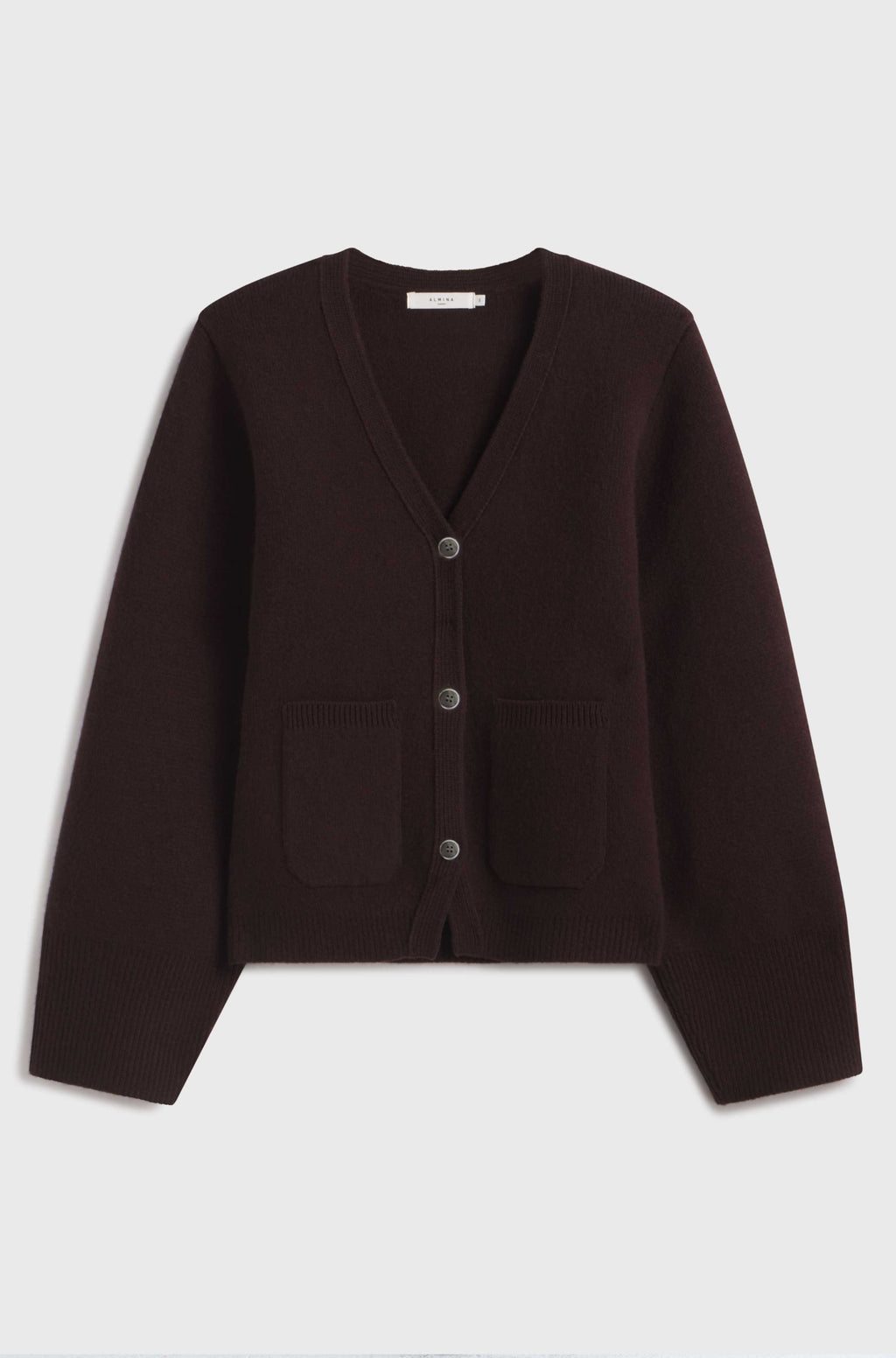 Dark brown cardigan on a light gray background