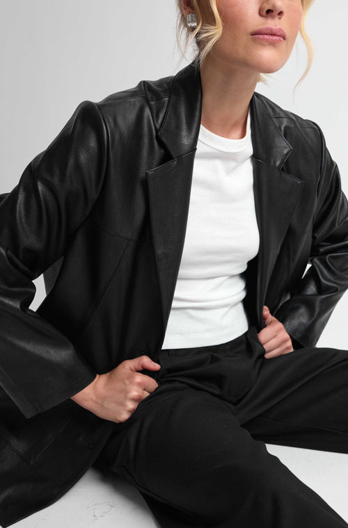 Almina Concept - Oversized Faux Leather Jacket in Black