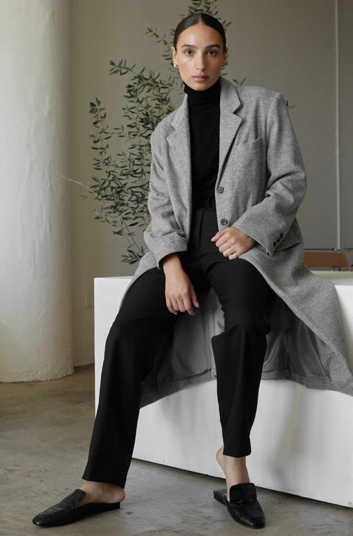 Almina Concept - Long Wool Cashmere Coat in Grey