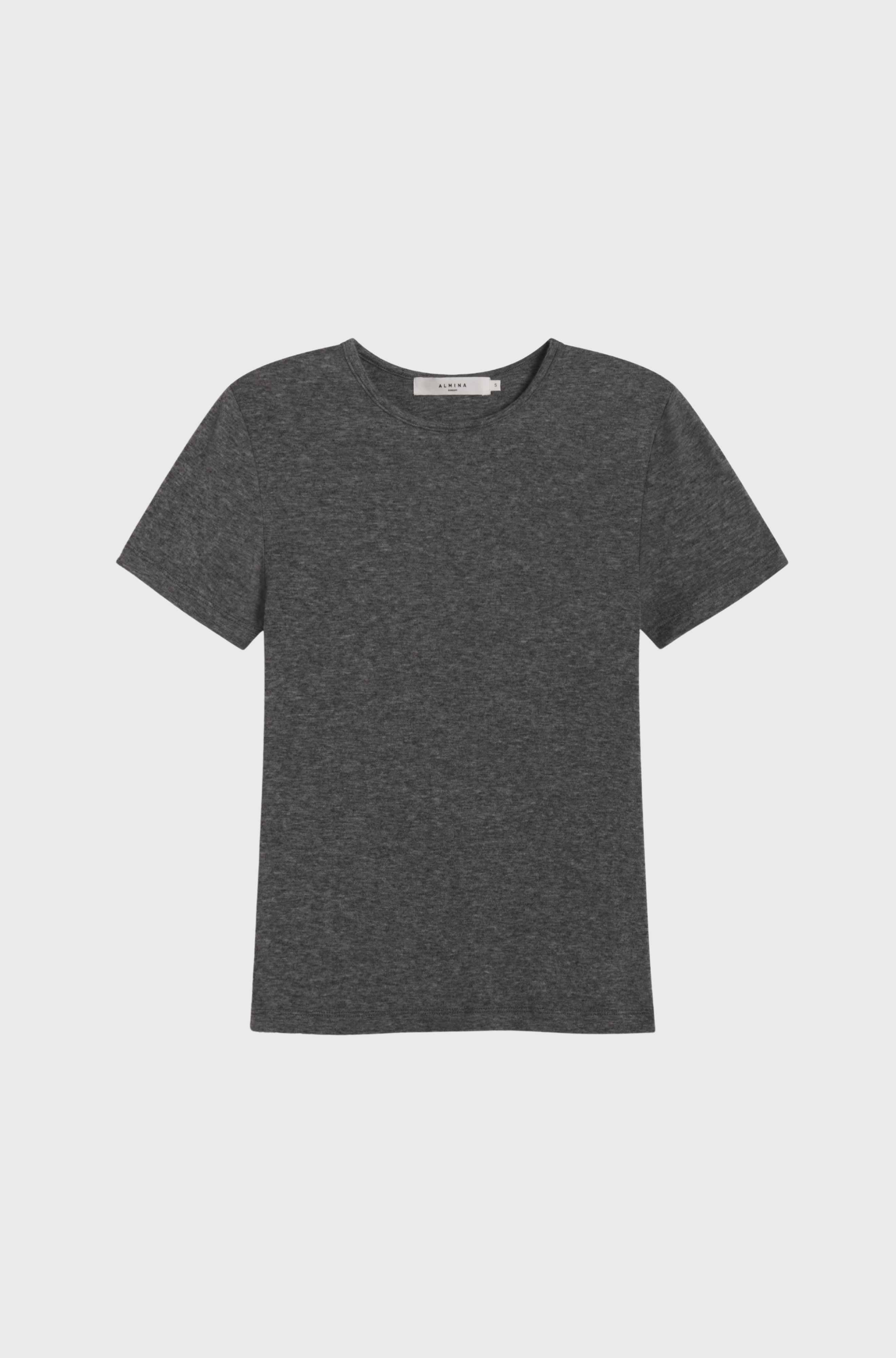 Grey tee against a light grey background