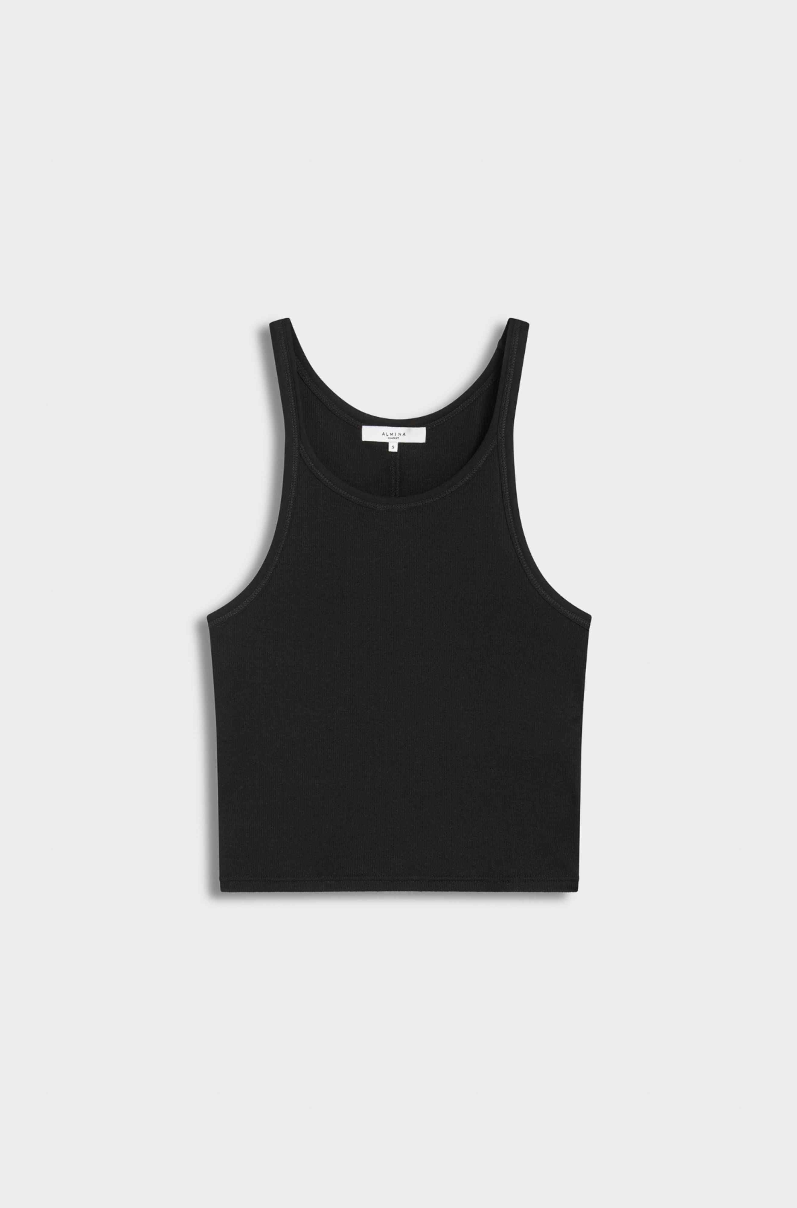 Black tank top on a light gray background