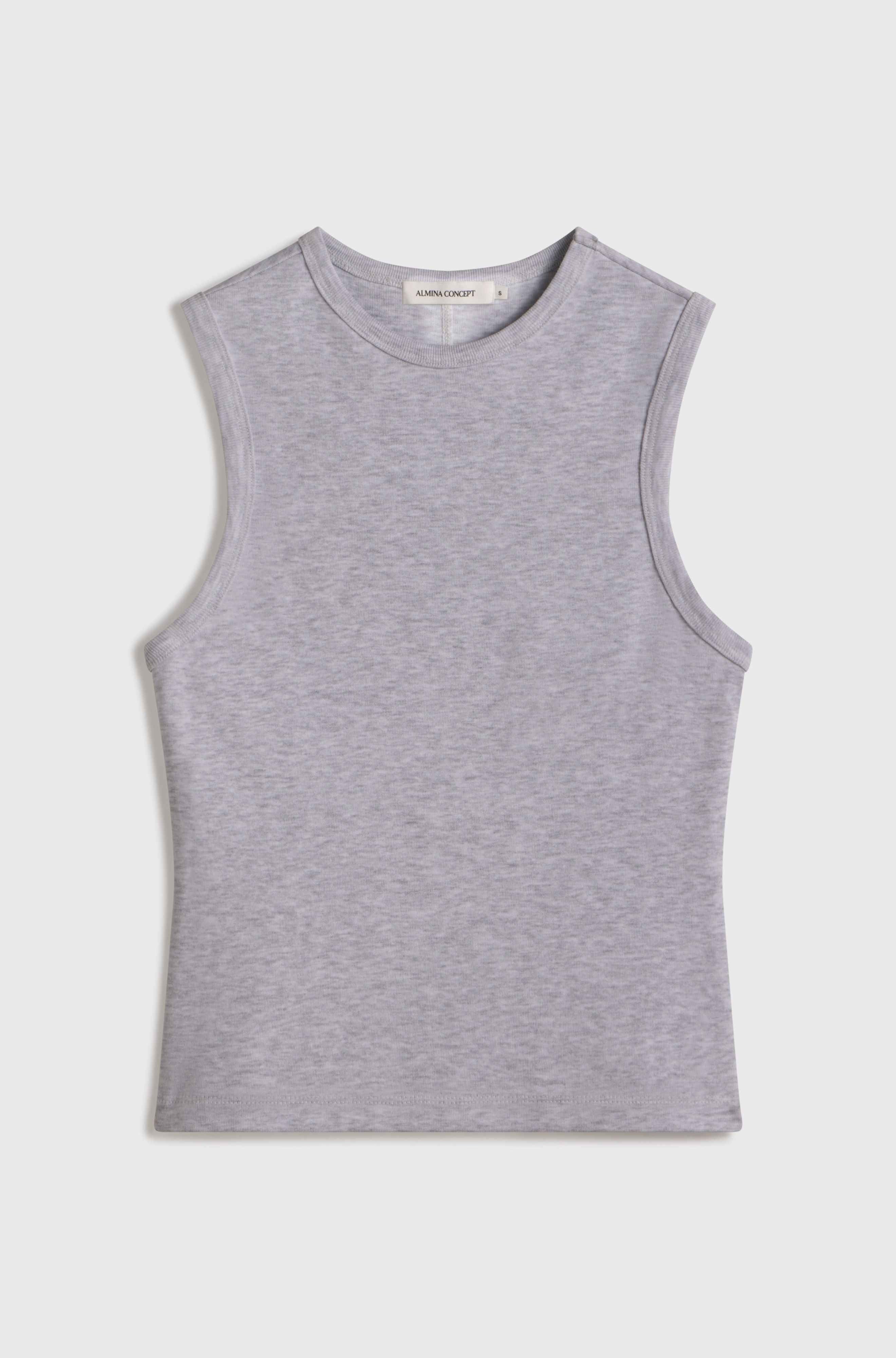 Gray sleeveless shirt on a white background