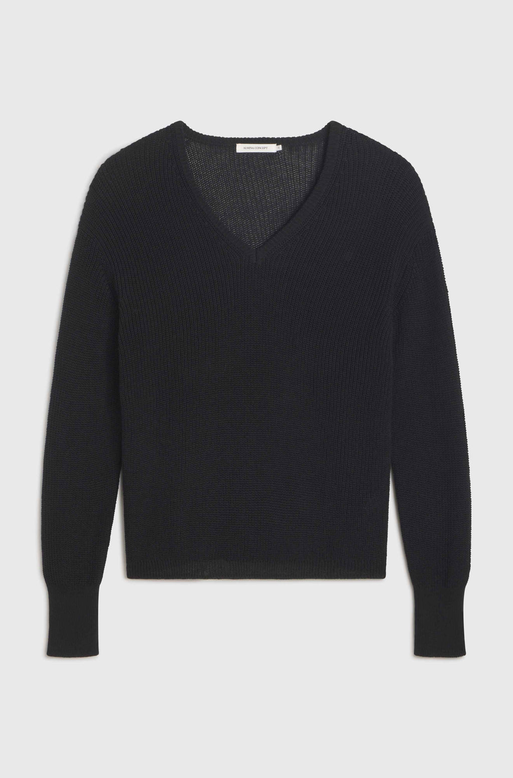 Mesh cotton black sweater on light grey background