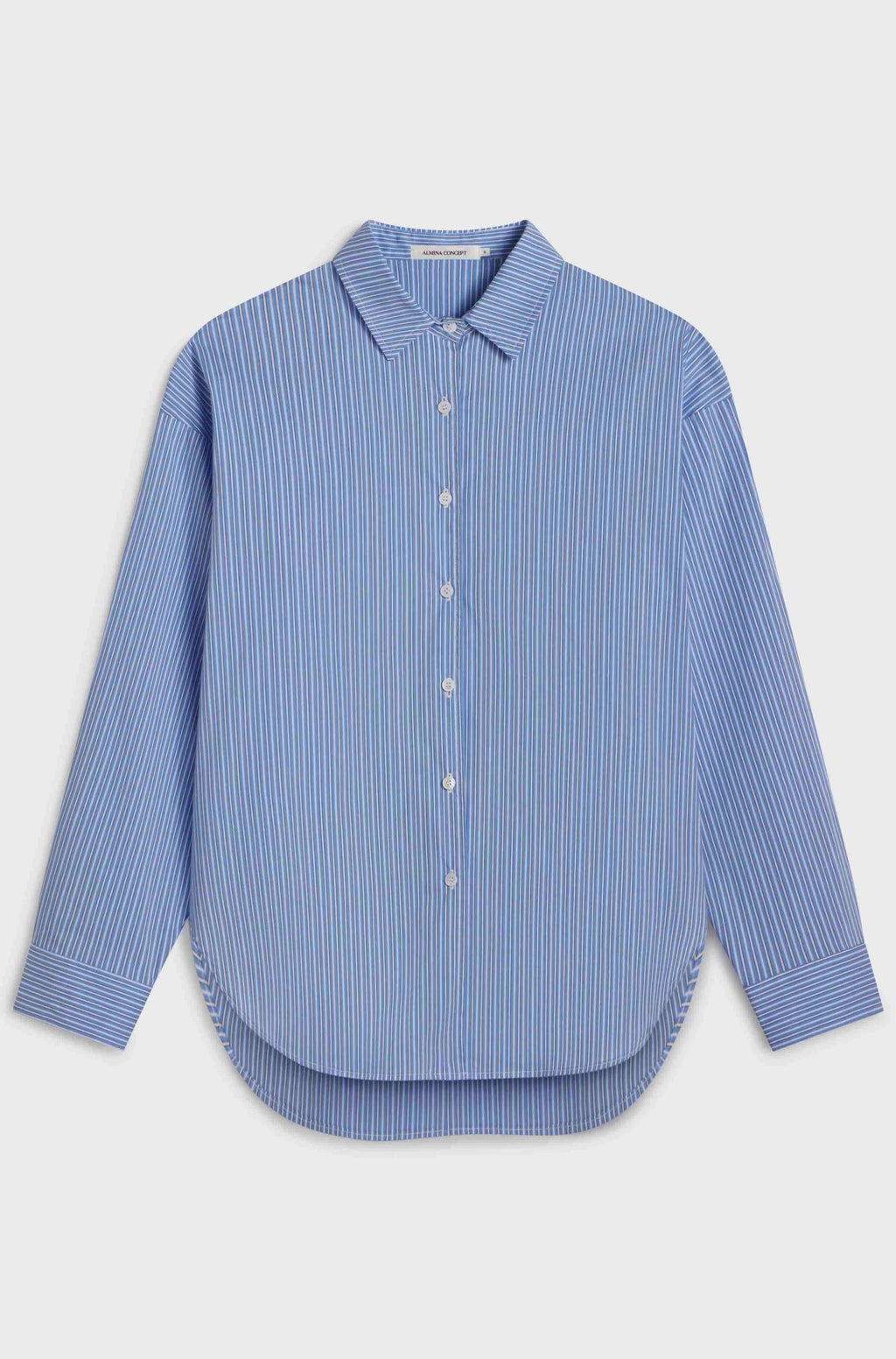 Blue striped shirt on a light gray background