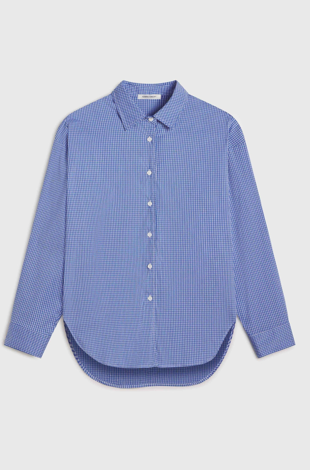 Blue checkered shirt on a light gray background