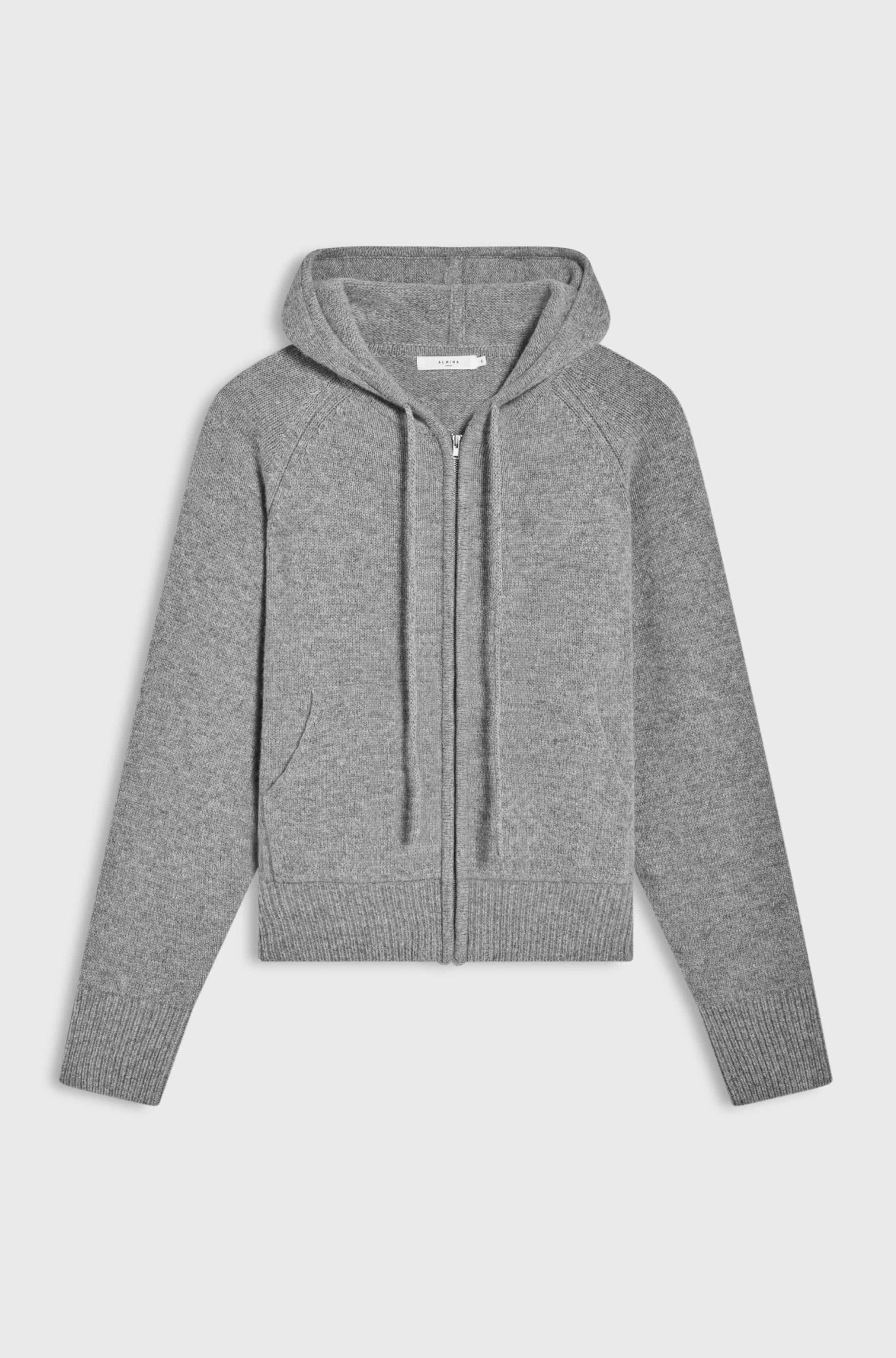 Gray zip-up hoodie on a light gray background