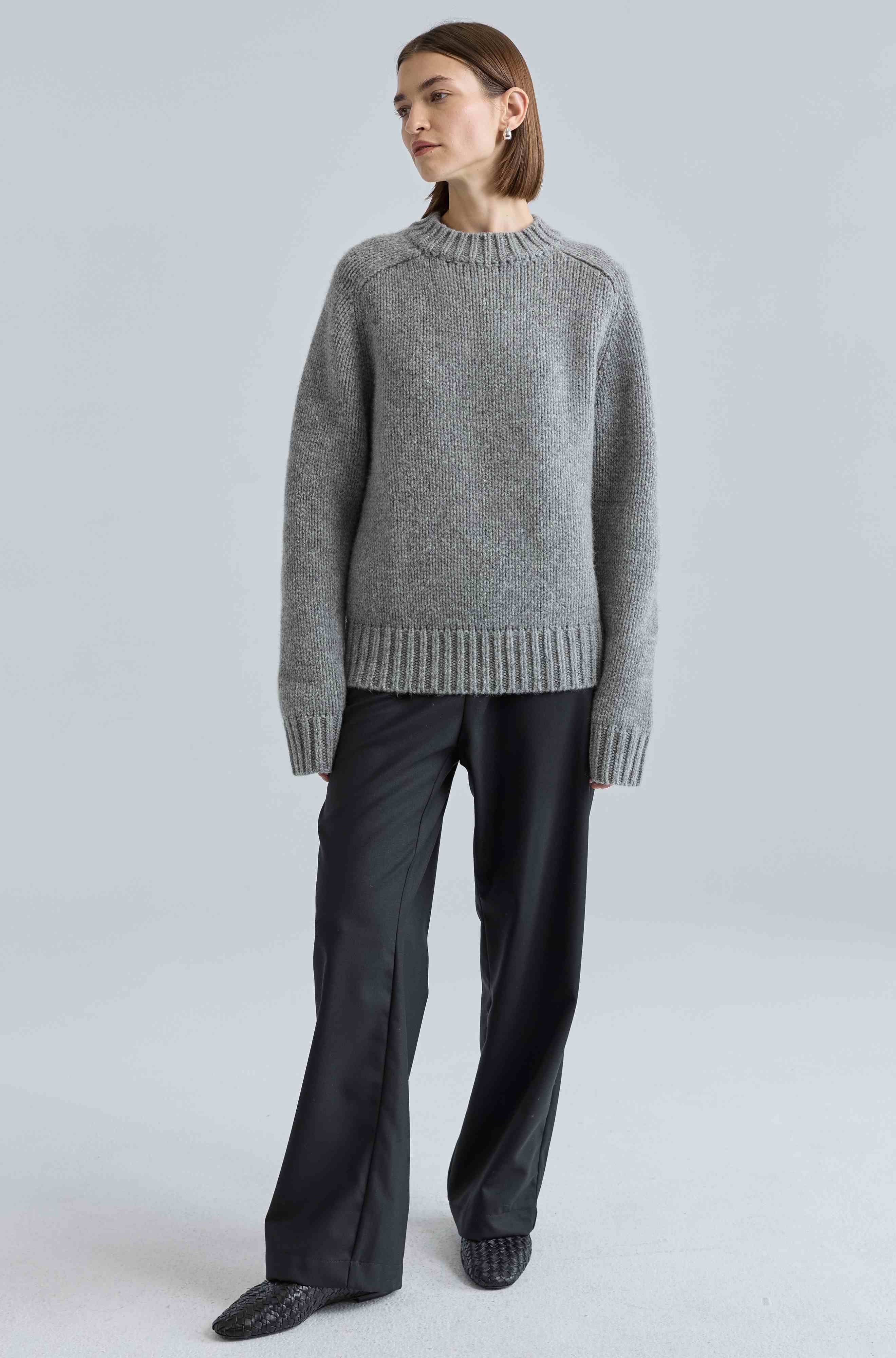 Almina Concept - Knit Wool Crewneck Sweater in Grey
