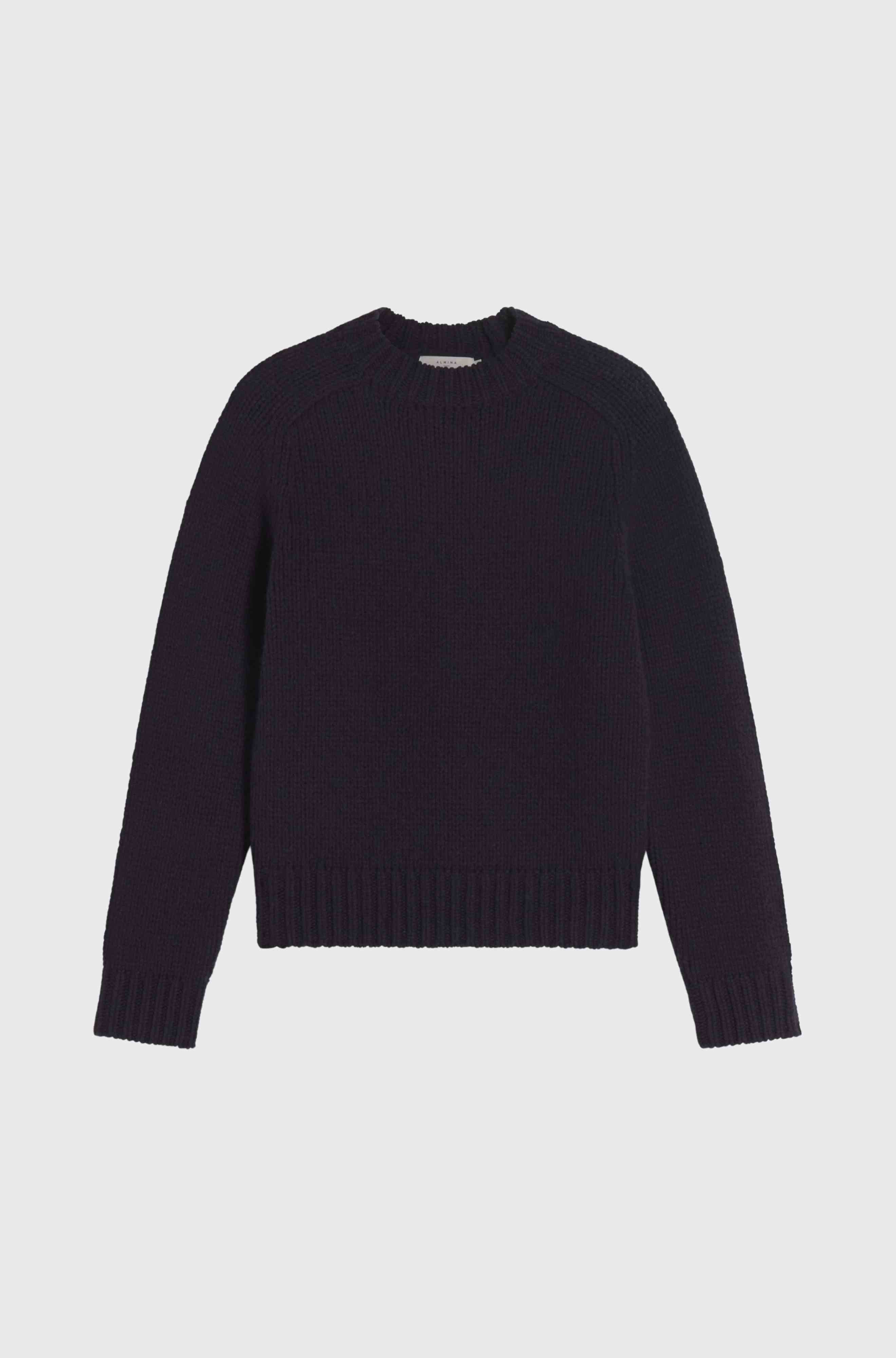 Dark blue sweater on a light gray background