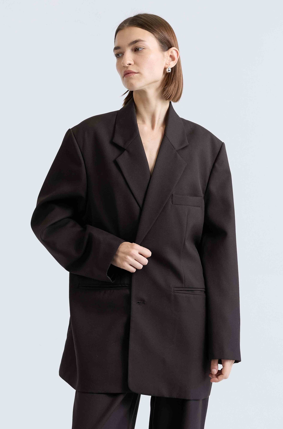 Almina Concept - Oversized Double Button Blazer in Dark Espresso