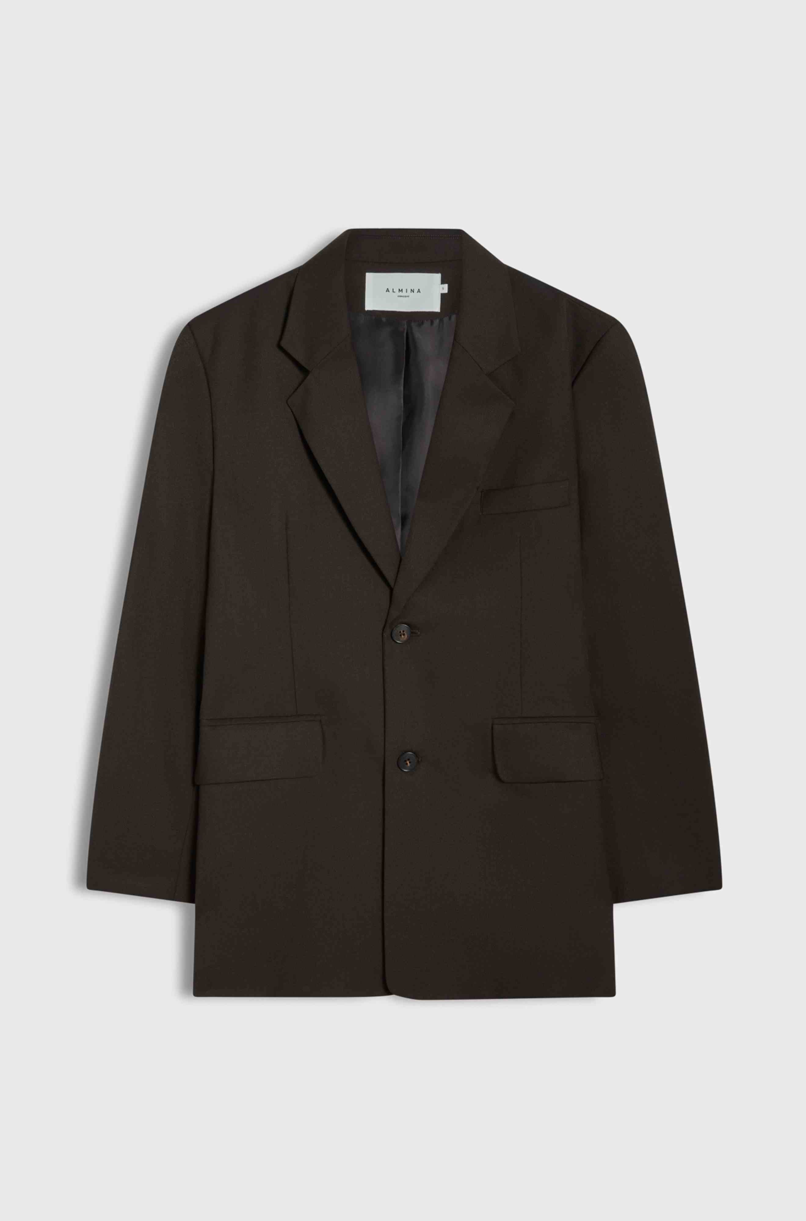 Dark brown blazer on a light gray background