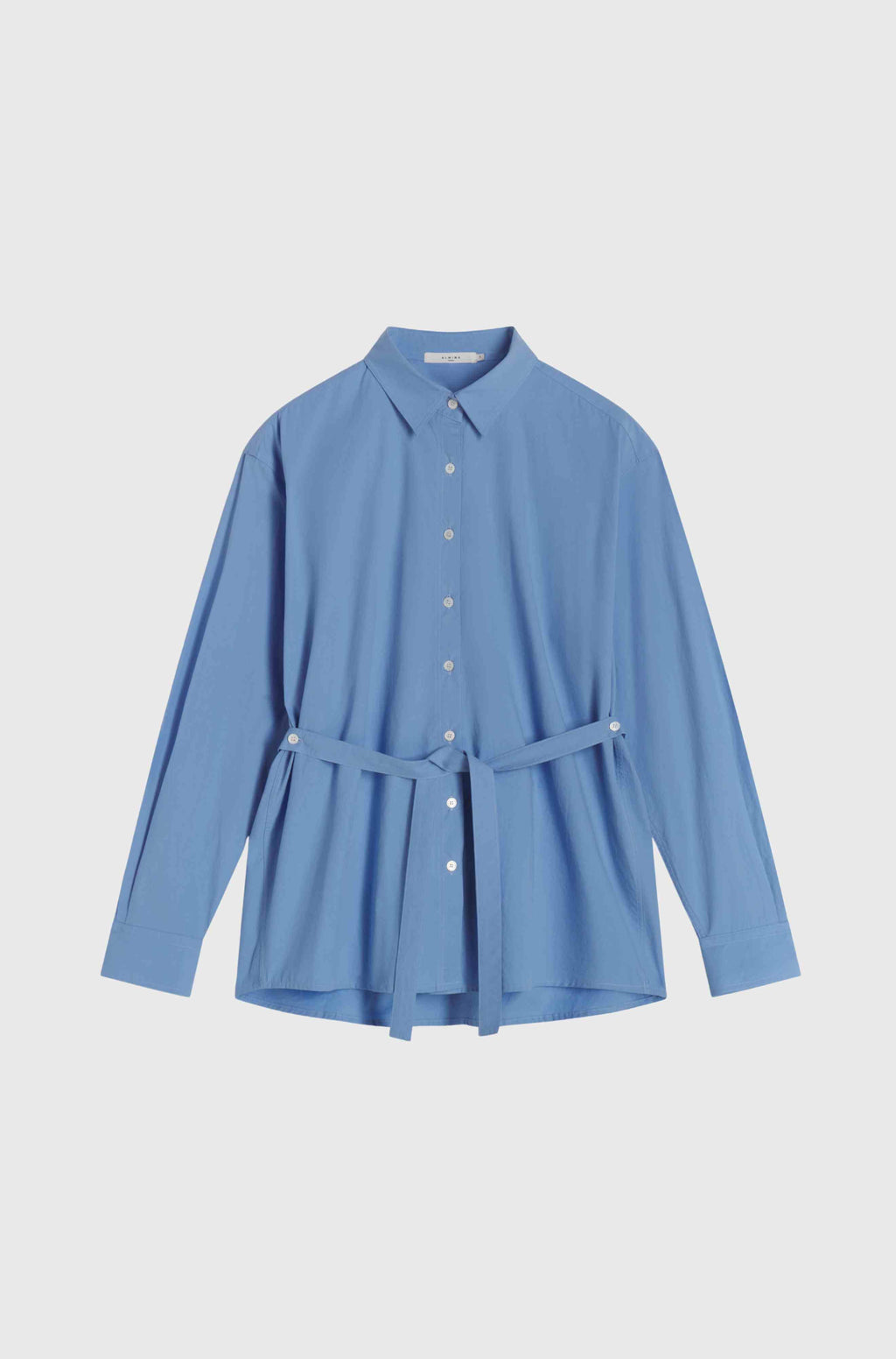 Blue shirt with a belt on a light gray background