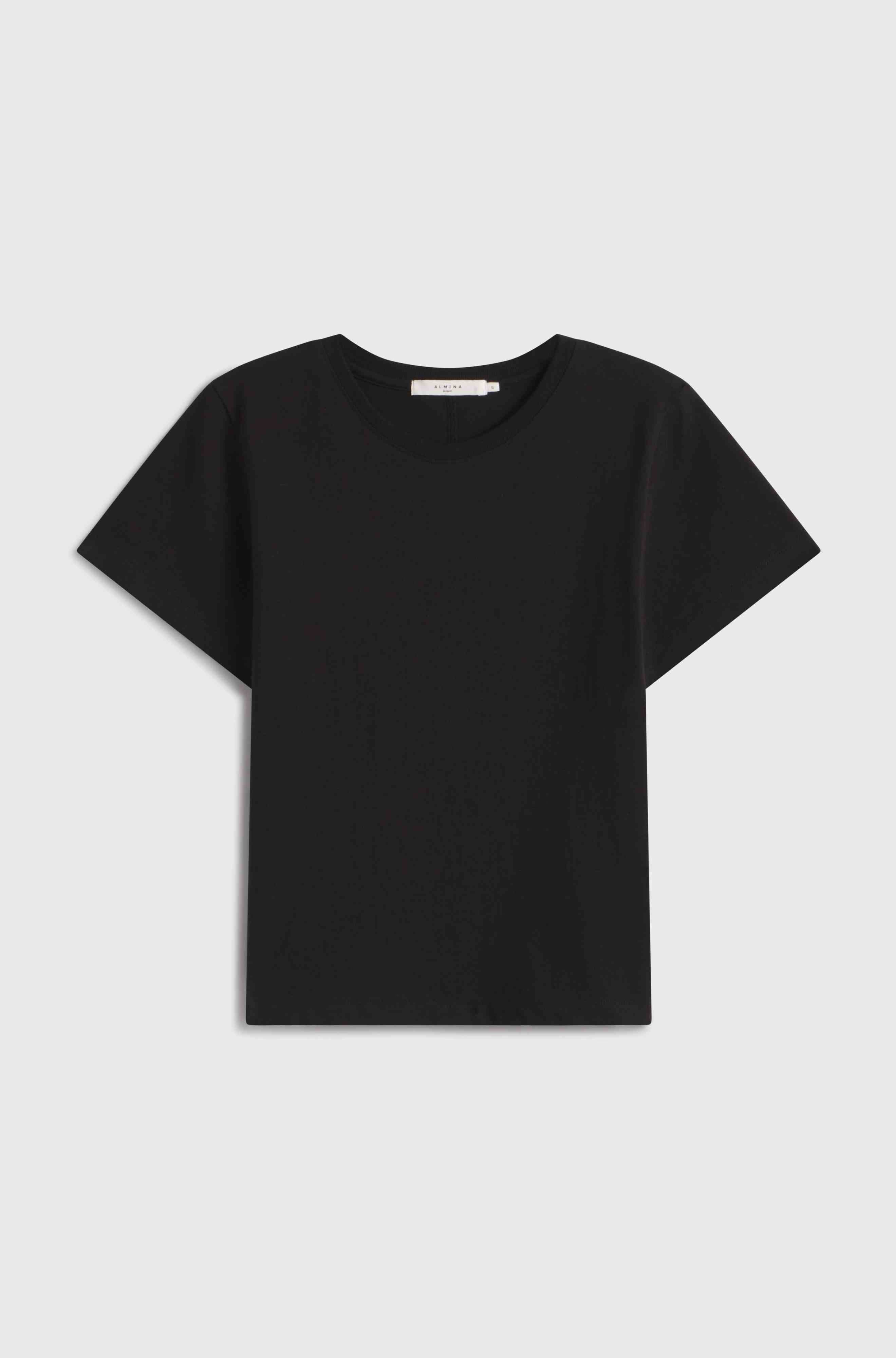 Black t-shirt on a light gray background