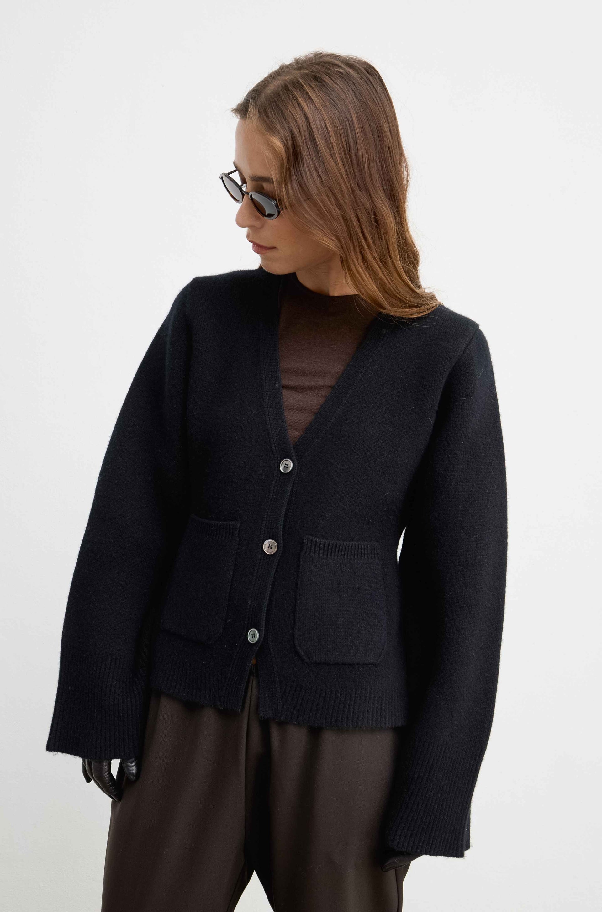 Almina Concept - V Neck Cardigan in Black