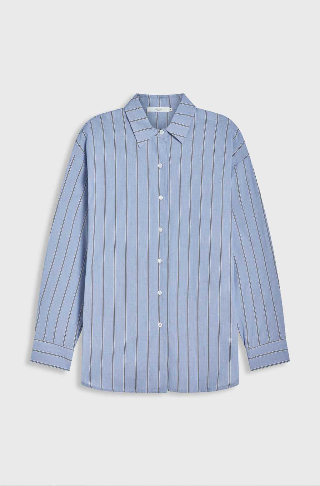Blue striped shirt on a light gray background