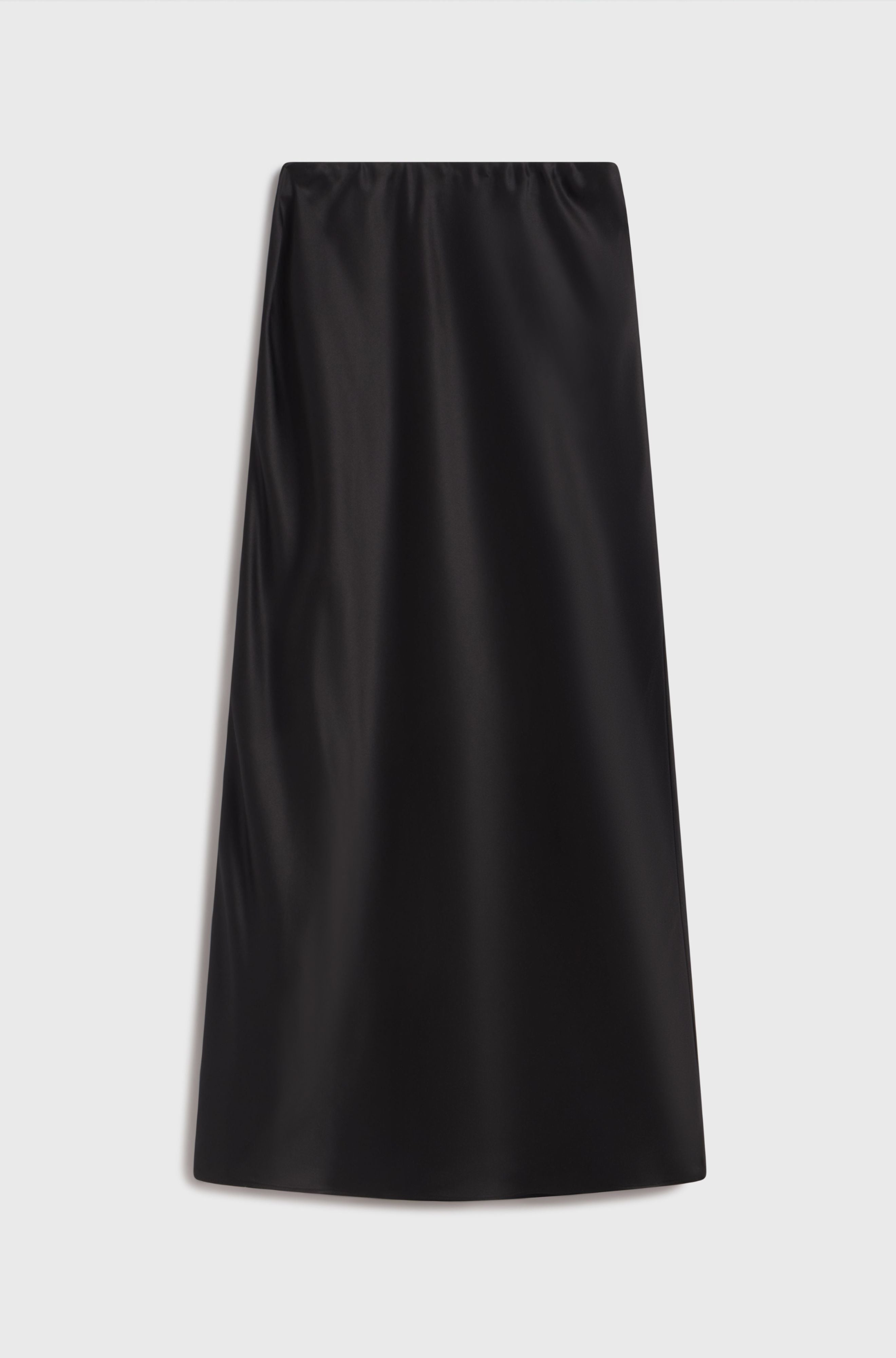 Black silk skirt on a light gray background