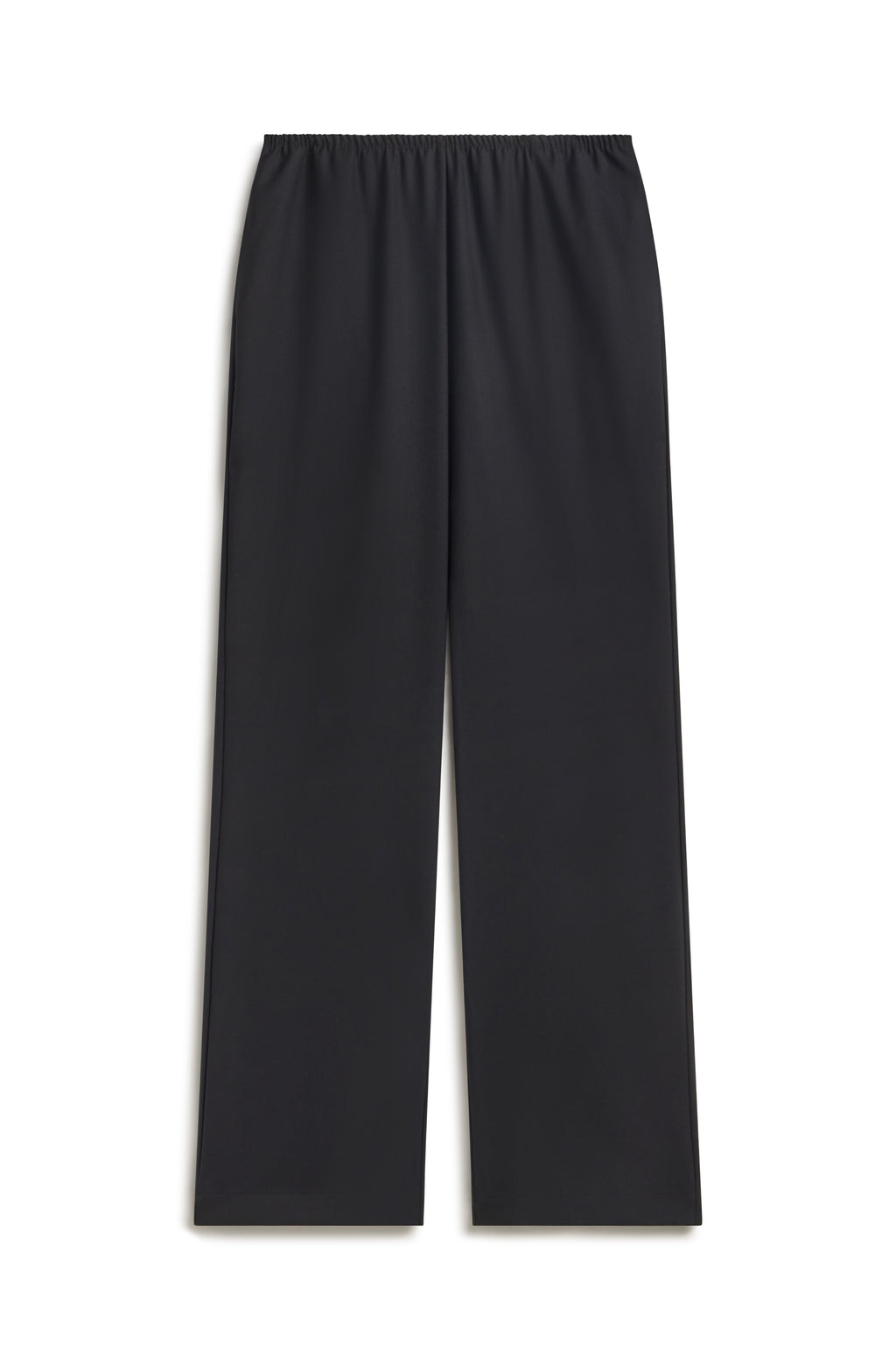 Black wide-leg cropped pants with an elastic waistband, shown flat against a white background.