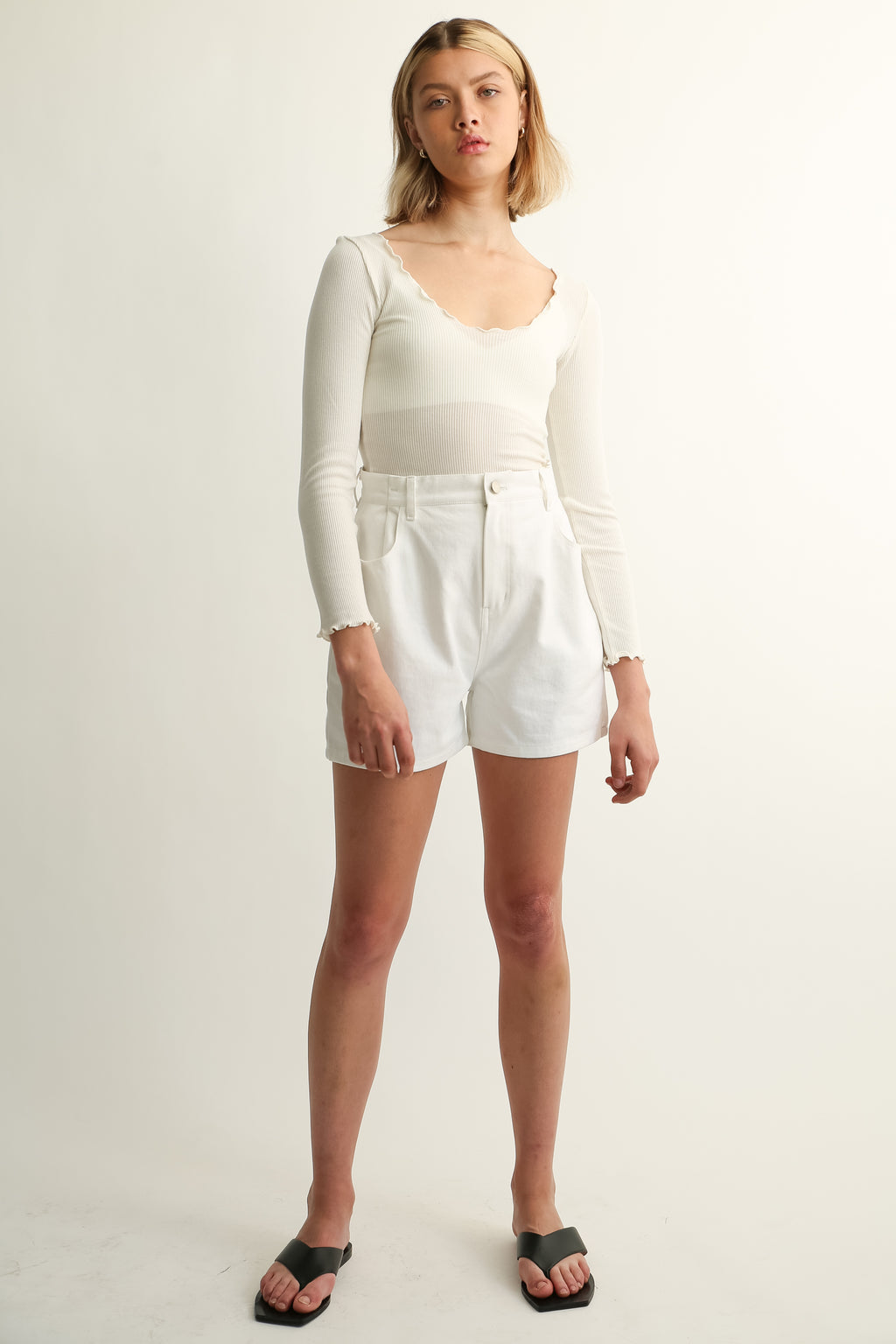 Denim High Waist Shorts - Almina Concept